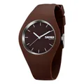 Montre à quartz minimaliste avec bracelet en silicone marron café et cadran assorti - Café