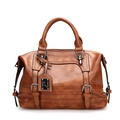 Borsa a mano classica in pelle marrone da donna con manico e fibbia in metallo elegante - Marrone