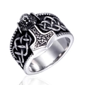 Vintage Thor's Hammer stainless steel ring for men with antique silver finish - US 7 / Steel