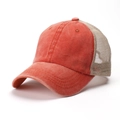 Vintage orange washed cotton trucker hat with breathable beige mesh and curved brim - Adjustable / Orange