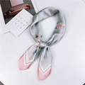 Elegant light gray silk scarf with pink border and cute modern cartoon illustrations - 70cm / 16 Leisure Time Grey