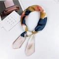 Elegant multi-color patchwork satin neck scarf in navy, yellow, pink and beige tones - 70cm / 11 Color Block Khaki
