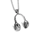 Polished silver titanium steel music headphone pendant necklace on white background - Silver