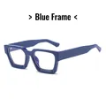 Retro oversized square blue frames glasses with thick rims and clear lenses - Blue Frame Clear Lens