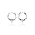 Sleek silver titanium hoop earrings with pave cubic zirconia and mirror reflection - Style 11 (Single) / Silver Inlaid Zirconia