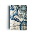 Reisepasshülle aus blau-weißem PU-Leder mit Vintage-Karte und Via Vee World Logo - Blau