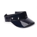 Detail of black laser patent leather sun visor showing glossy finish and precise stitching - Black
