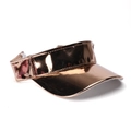 Detail of rose gold metallic visor showing stitching and adjustable strap structure - Gold