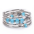 Bracciale multistrato in cristallo naturale con ciondoli Albero della Vita e cuore, argento e blu - Cristallo Blu