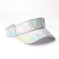 Metallic silver holographic sun visor hat with reflective laser finish for outdoor activities - Holographic Silver
