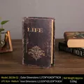 Scatola portaoggetti libro decorativo in similpelle marrone scuro con stampa LIFE dorata - Stile LIFE-Medio