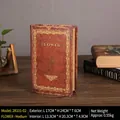 Vintage brown faux leather storage box with gold flower embossing and ornate detail - Flower Series-Medium