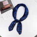 Navy blue checkered silk scarf with orange dots tied in a stylish neckerchief knot - 70*70cm / Grid Navy Blue
