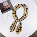 Ginger yellow checkered silk scarf for women featuring black grids and white snowflake dots - 70*70cm / Grid Yellow