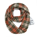 Green and orange plaid faux cashmere neck warmer scarf with built-in hidden pocket - Pocket Scarf F10