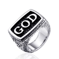 Anello vintage GOD da uomo in acciaio inossidabile con finitura martellata - US 11 / Color Acciaio
