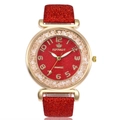Women's quartz watch with red glitter strap and crystal bezel on white background - Red