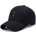 Black cotton baseball cap featuring a leather SPORT patch with silver metal rivets - Black