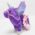 Unicorno di peluche viola con ali argentate, criniera e coda di colore blu - Viola