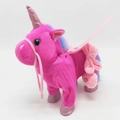 Unicorno di peluche rosa con corno scintillante e criniera arcobaleno camminante - Rosa Rosso