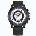 Men's SOKI military sports watch with large white dial, black leather strap and date display - Black Band