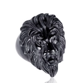 Men's stainless steel ring featuring a black lion head design on a clean white background - US 7 / Black