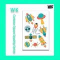 WK-099 spaceship temporary tattoo for kids with retro rockets and UFO designs - Retro Space (WK-099)