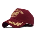 Dark red baseball cap with golden lion embroidery and laurel leaves on the brim - Adjustable / Burgundy