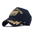 Dark blue baseball cap with gold embroidery of lions and leaves, classic cotton style - Adjustable / Dark Blue