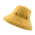 Ginger yellow wide-brimmed cotton linen sun hat with side decorative buckle - M (56-58cm) / Yellow