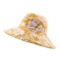 Sombrero de sol amarillo con estampado floral tropical blanco y ala ancha para verano - M (56-58cm) / Amarillo
