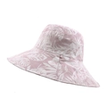 Pink double-sided sun hat featuring white tropical leaf prints and wide brim - Light Purple