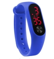 Blue silicone sports watch with red LED digital display shown from a side angle - Sapphire Blue