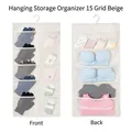 Beige hanging organizer with 15 mesh pockets for socks and underwear storage - Oxford Cloth Style 15 Grids (Front 5 + Back 10) / Beige