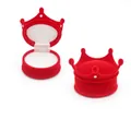 Elegant red crown-shaped velvet jewelry box for rings and small earrings presentation - 6.5*6.5*4.5cm / Red