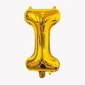 Detailed view of a 32-inch golden foil alphabet balloon in the shape of the letter I - Letter I