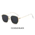 Stylish gold metal polygon sunglasses with dark grey lenses and UV protection - Gold Frame Black Grey