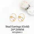 Minimalist double-circle nested gold stud earrings in geometric alloy style, 20x20mm - MYQD0011 Geometric Double Loop Earring 20*20mm