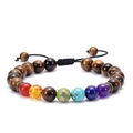 Tiger eye and seven chakra natural stone woven bracelet with adjustable black cord - Tiger Eye Bracelet