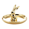 Golden rabbit figurine jewelry tray with glossy ceramic mirror finish on white background - Full Gold Rabbit Stand