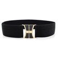 Women's black elastic waist belt with gold and black symmetrical metal buckle - EL96 Black (Geometric Buckle)