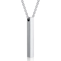 Macro shot of a polished silver rectangular bar pendant on a stainless steel fine chain - Steel