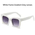 Retro white square sunglasses with double gradient lenses and metal rivet details - White Frame Gray Lens