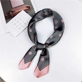 Elegant black twilly silk scarf featuring pink camellia floral print and satin texture - 70cm / 17 Small Floral Grey
