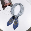 Narrow silk scarf in blue and grey geometric splice pattern for women, elegant necktie - 70*70cm / Marble Blue