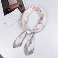Elegant 70cm silk scarf with pink and grey camellia gradient print in a knotted style - 70cm / 19 Small Floral Pink