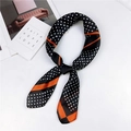 Polka dot silk scarf with orange stripe accent shown on a white background - 70cm / 30 Point Cut Black Orange