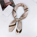 Champagne silk square scarf with dark polka dots and stripes in a knotted style - 70cm / 33 Point Cut Pink Brown