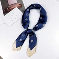 Elegant navy blue silk scarf with champagne camellia floral pattern and pointed ends - 70cm / 23 Small Floral Navy Blue