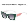 Cat eye sunglasses with green frames, white temples and red marble pattern detail - Green Frame / Gradient Grey Lenses (White Temple)